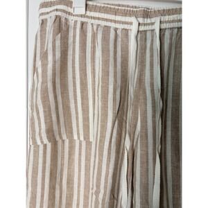 Land 'n Sea Womens 2X Taupe Stripe Linen Blend Wide Leg Drawstring Pants NEW